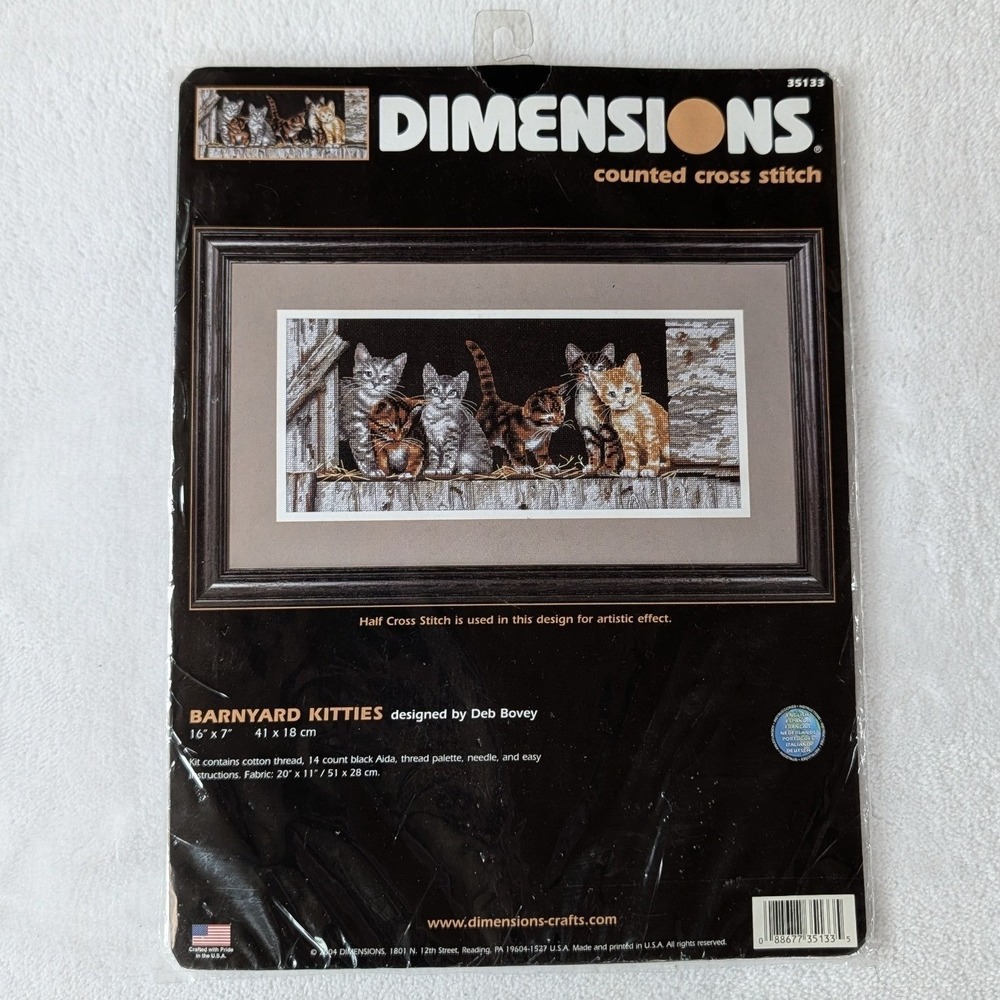 NWT Dimensions Barnyard Kitties Counted Cross Stitch Kit Cat Bovey 16x7 35133